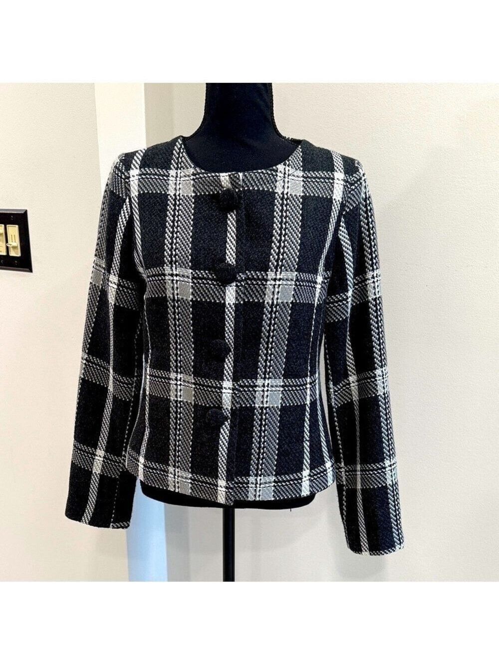Merona black, grey and white plaid blazer jacket size XS